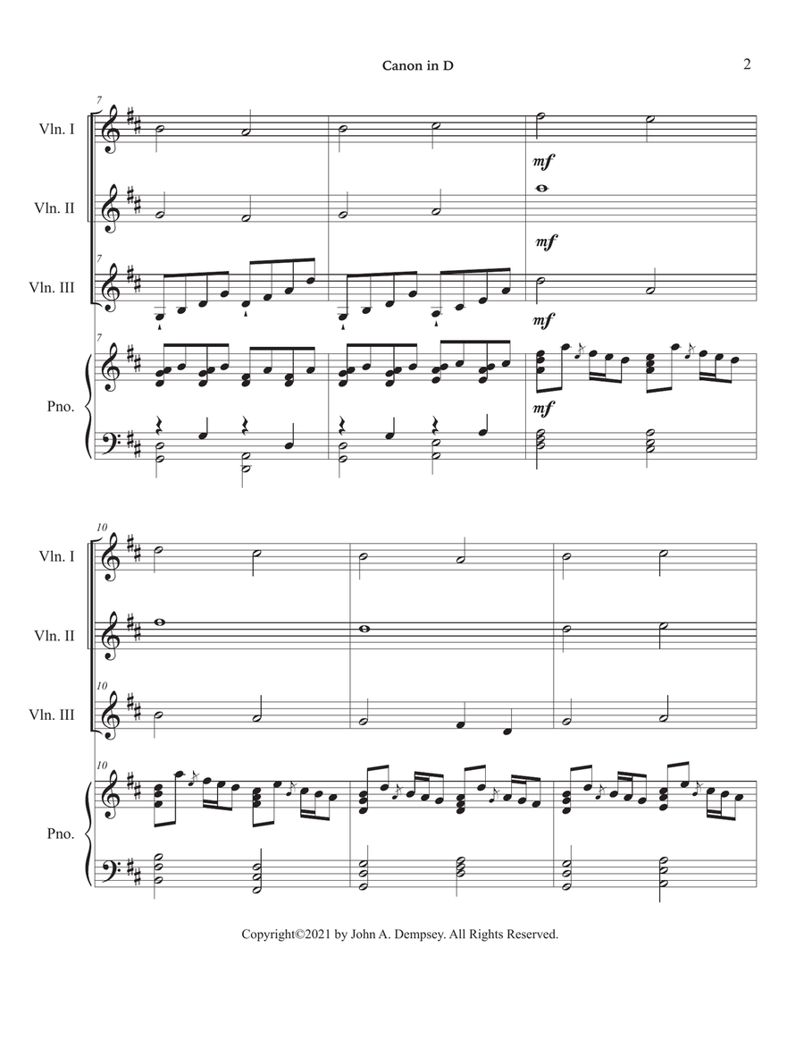 Canon in D (Quartet for Three Violins and Piano) Piano Quartet scores gallery preview page 6