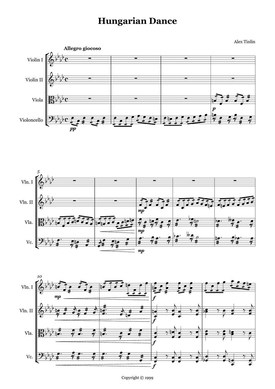 Hungarian Dance Hungarian Dance String Quartet scores gallery preview page 2