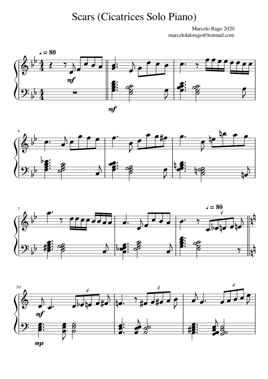 Cicatrices Piano Solo scores gallery preview page 1