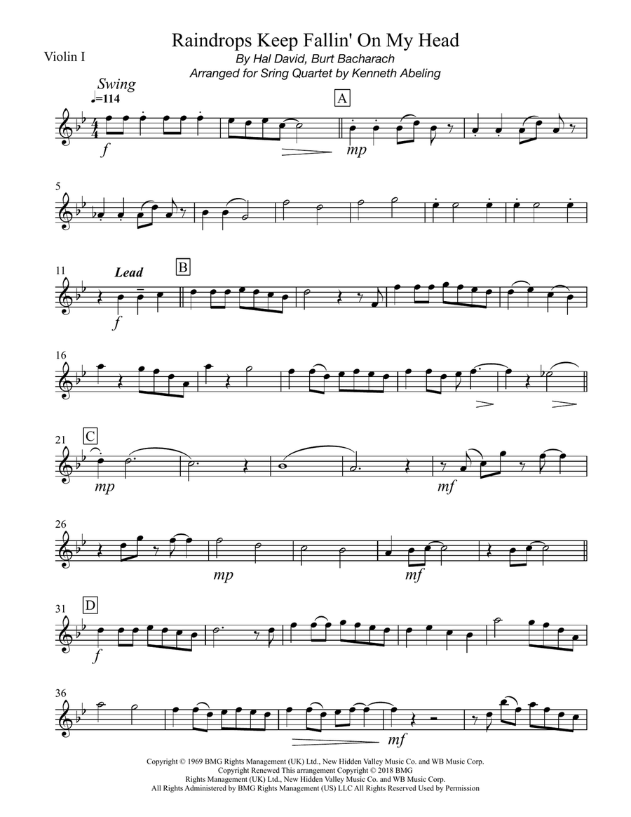 Raindrops Keep Fallin' On My Head String Quartet scores gallery preview page 6