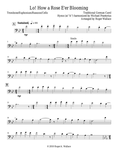 Lo! How a Rose E'er Blooming (Cello & Piano)