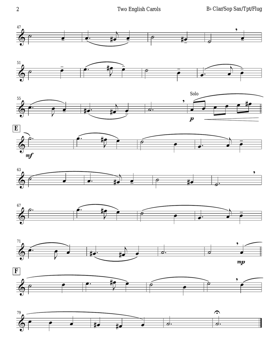 Two English Carols (Coventry Carol; What Child Is This?) B-Flat Trumpet scores gallery preview page 2