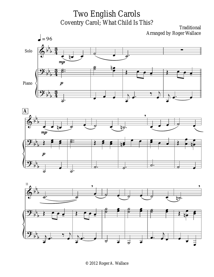 Two English Carols (Coventry Carol; What Child Is This?) Tenor Saxophone scores gallery preview page 3