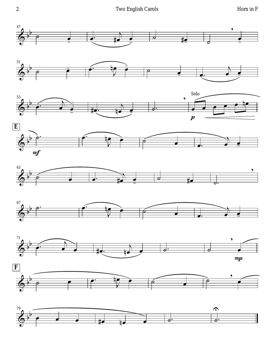 Two English Carols (Coventry Carol; What Child Is This?) Horn scores gallery preview page 2