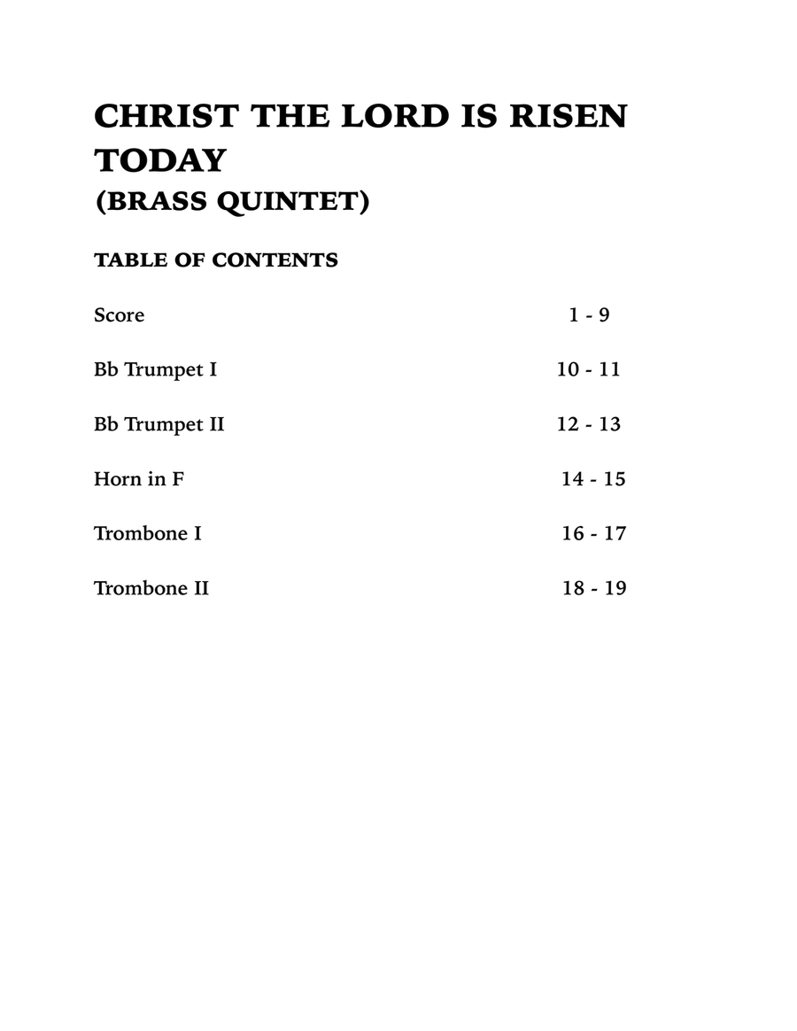 Christ the Lord is Risen Today (Brass Quintet): Two Trumpets, Horn in F and Two Trombones Brass Quintet scores gallery preview page 4