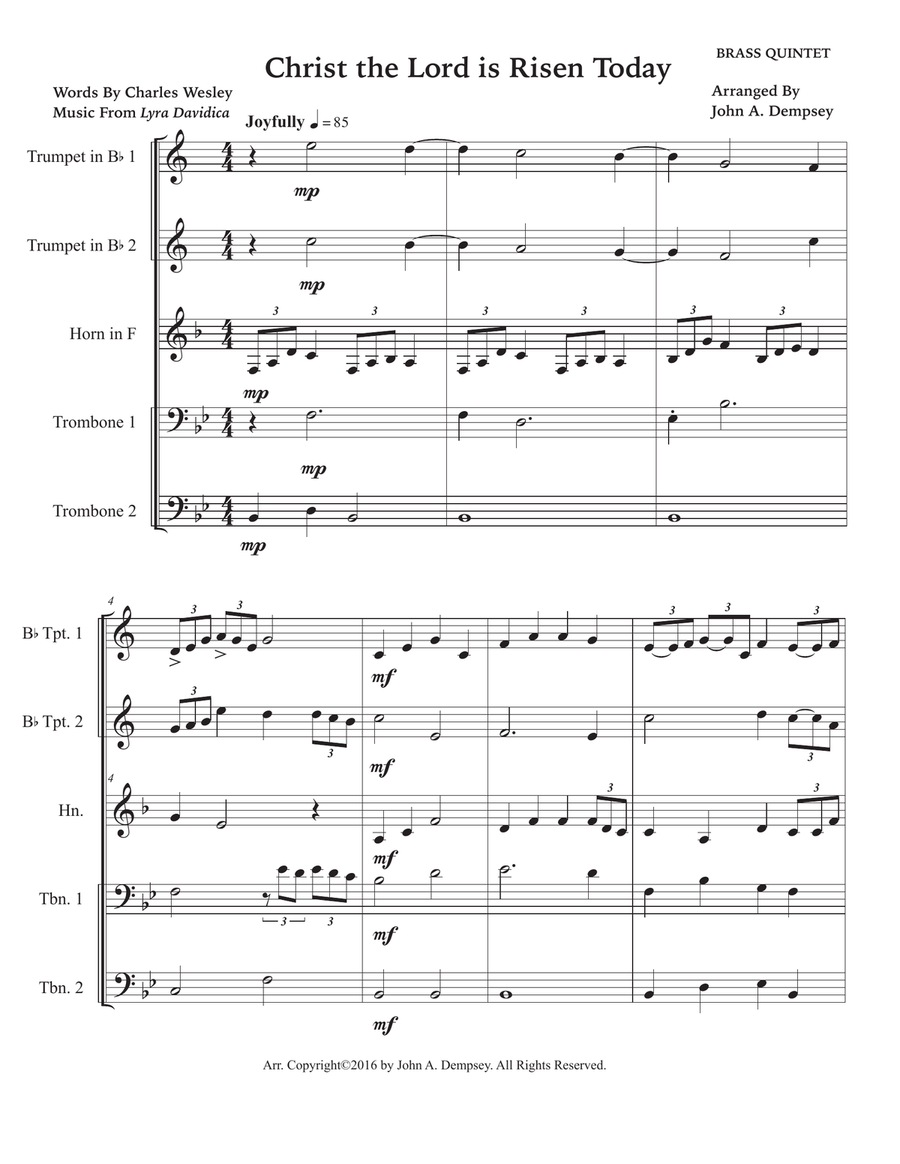 Christ the Lord is Risen Today (Brass Quintet): Two Trumpets, Horn in F and Two Trombones Brass Quintet scores gallery preview page 5