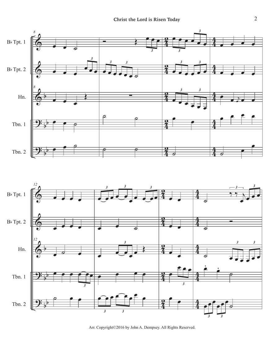 Christ the Lord is Risen Today (Brass Quintet): Two Trumpets, Horn in F and Two Trombones Brass Quintet scores gallery preview page 6