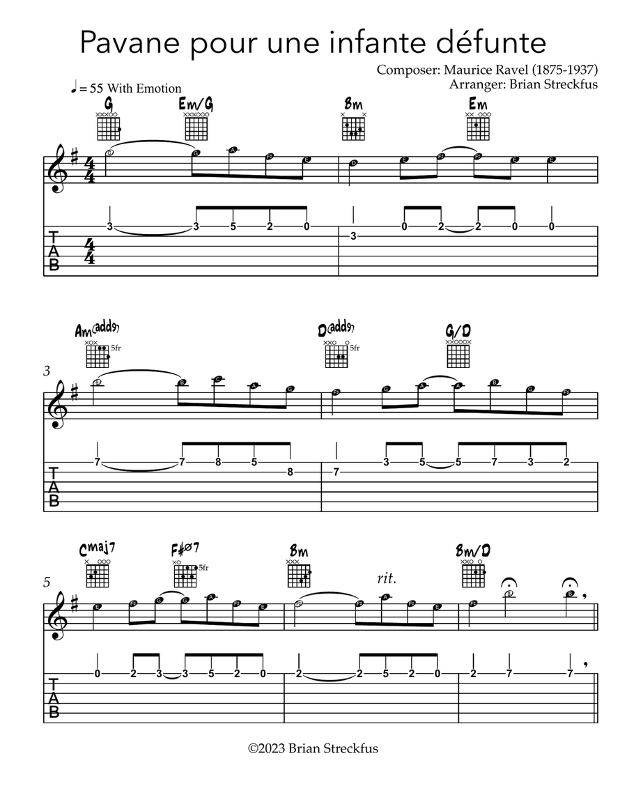 Excerpt (with harmony) - Pavane for a Dead Princess (Pavane pour une infante défunte) Acoustic Guitar scores gallery preview page 3