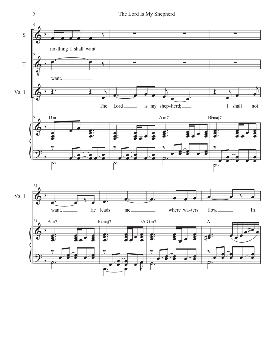 The Lord Is My Shepherd (2-part choir - (Soprano and Tenor) 2-Part scores gallery preview page 2