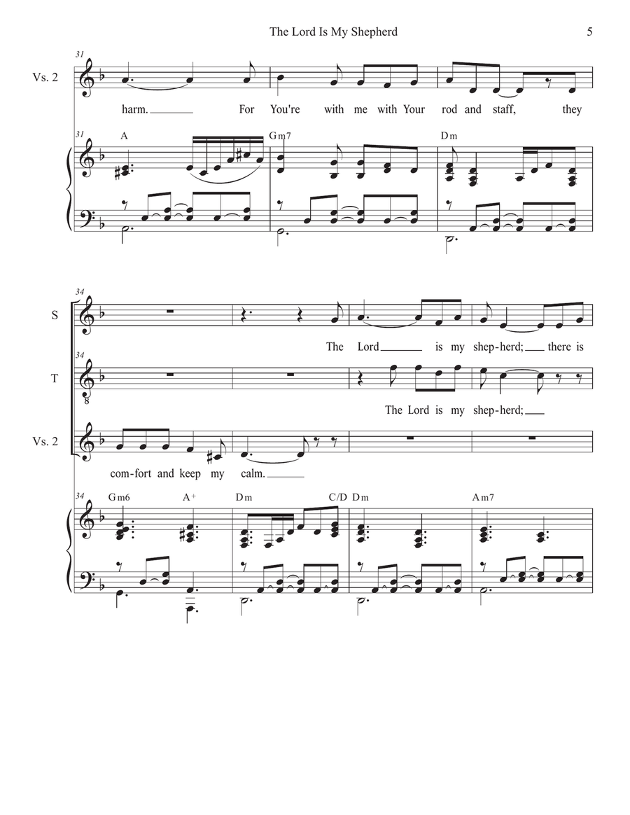 The Lord Is My Shepherd (2-part choir - (Soprano and Tenor) 2-Part scores gallery preview page 5