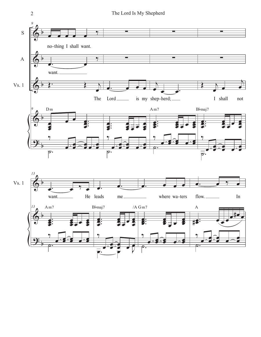 The Lord Is My Shepherd (Duet for Soprano and Alto solo) Alto Voice scores gallery preview page 2