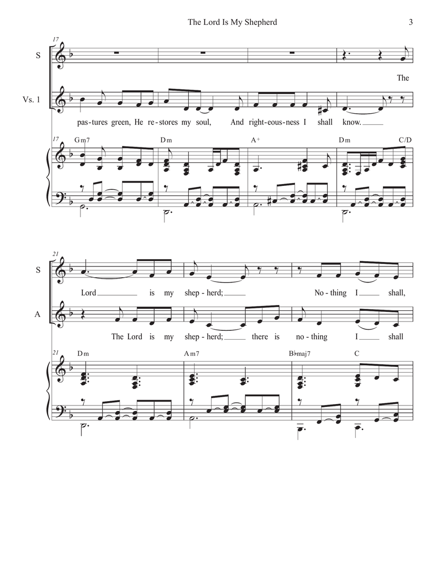 The Lord Is My Shepherd (Duet for Soprano and Alto solo) Alto Voice scores gallery preview page 3
