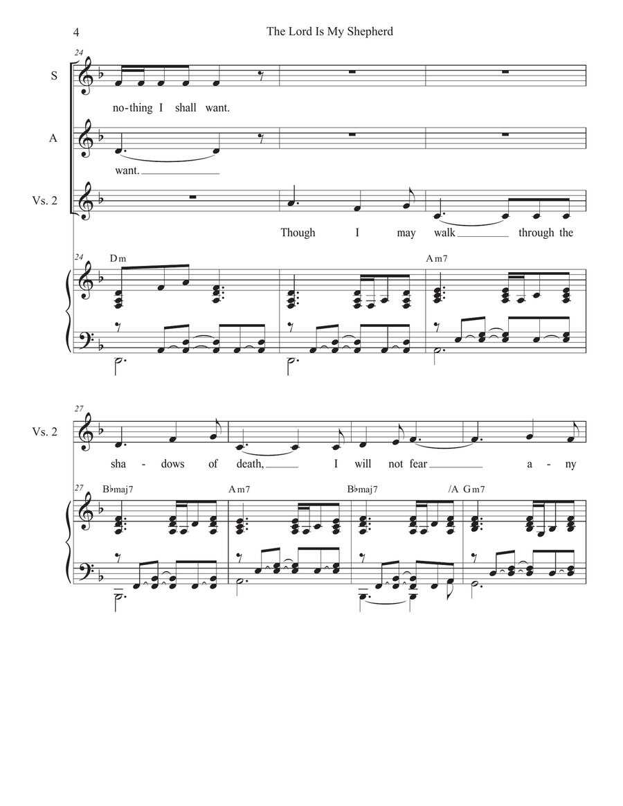The Lord Is My Shepherd (Duet for Soprano and Alto solo) Alto Voice scores gallery preview page 4