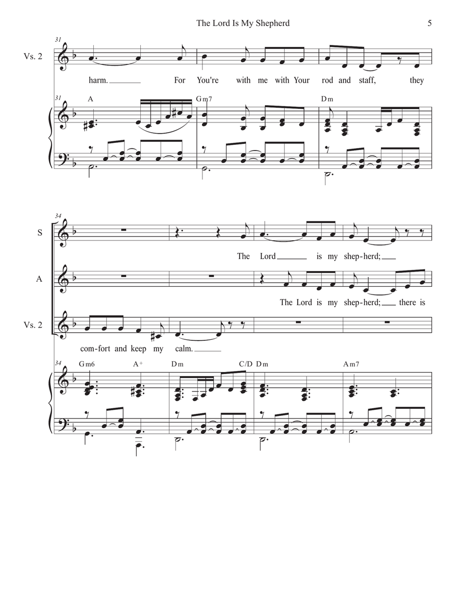 The Lord Is My Shepherd (Duet for Soprano and Alto solo) Alto Voice scores gallery preview page 5