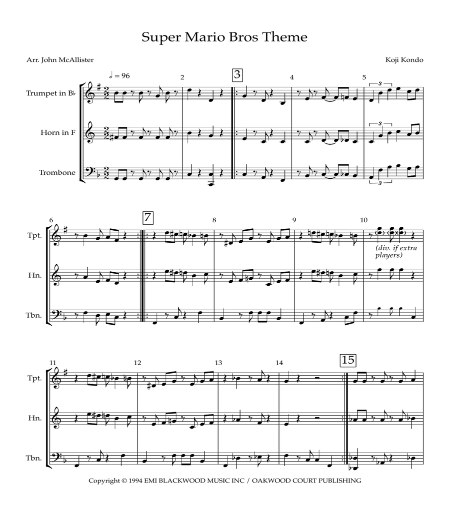 Super Mario Bros Theme Chamber Music scores gallery preview page 1