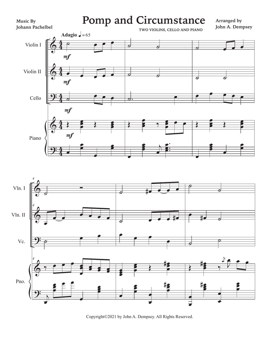 Pomp and Circumstance (Piano Quartet): Two Violins, Cello and Piano Piano Quartet scores gallery preview page 5