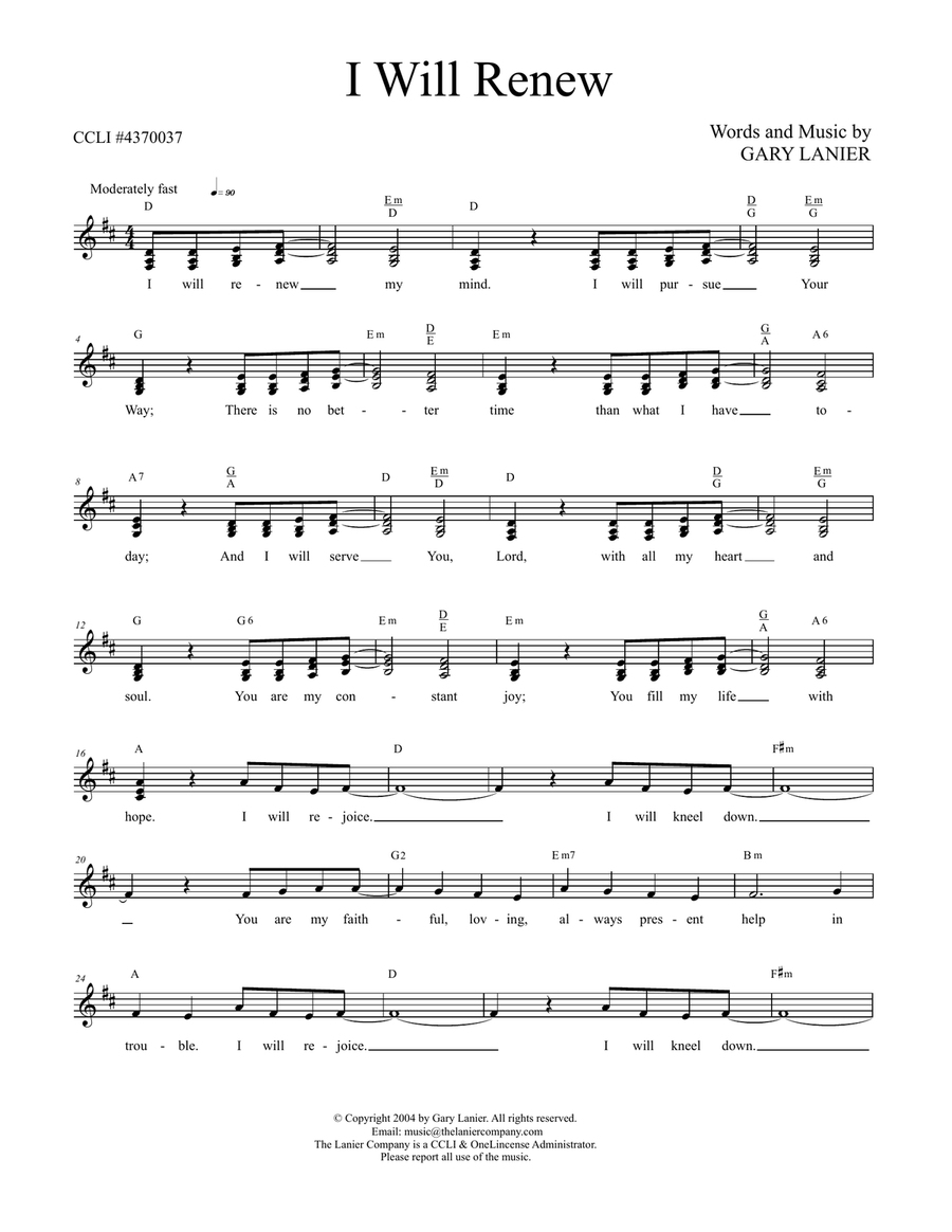 I WILL RENEW, Worship Lead Sheet (Melody, Lyrics, Vocal Parts & Chords) Voice scores gallery preview page 2