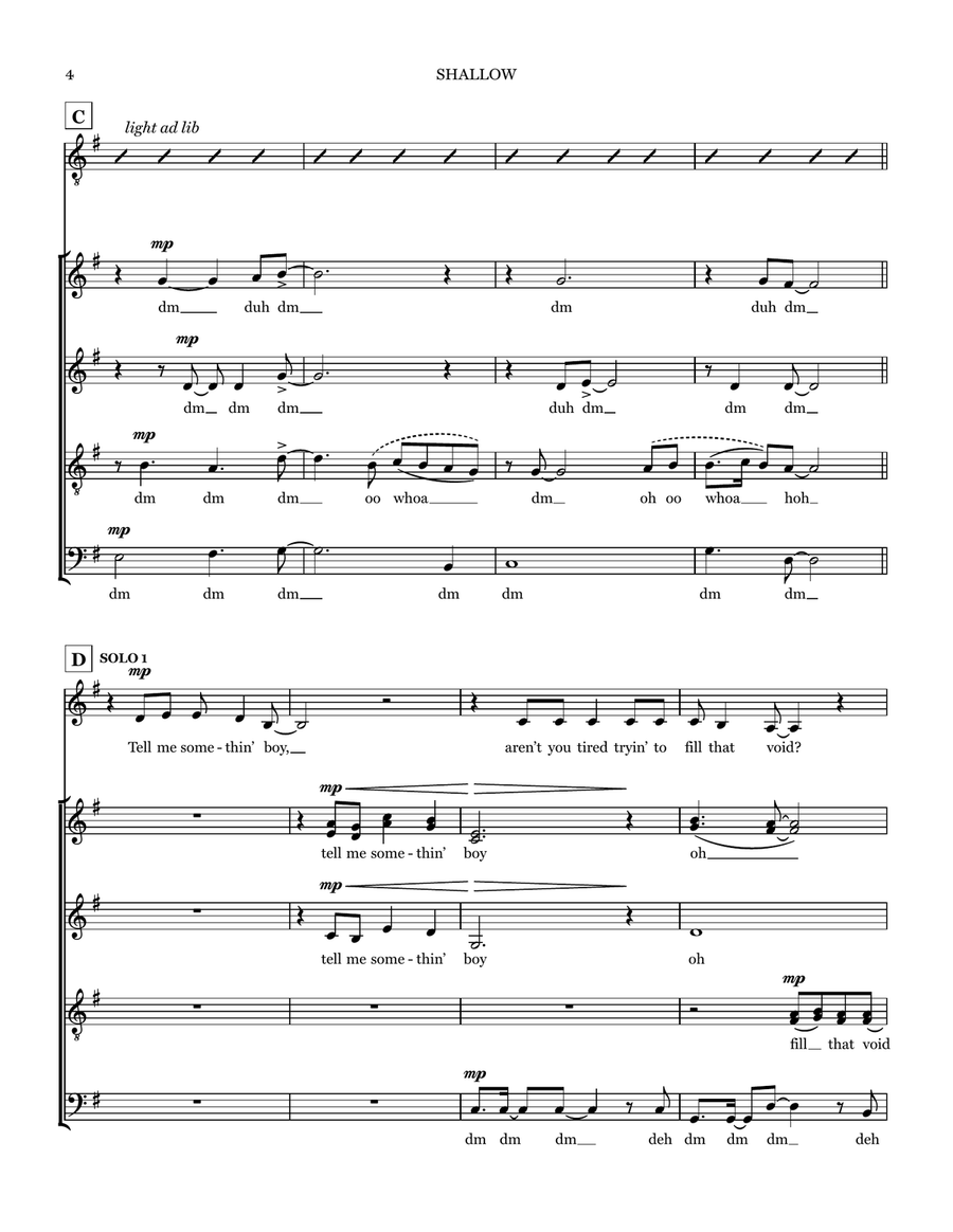 Shallow (from A Star Is Born) Choir scores gallery preview page 4