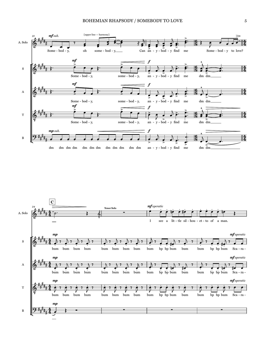 Bohemian Rhapsody / Somebody To Love Choir scores gallery preview page 5
