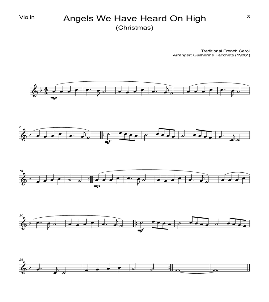 Angels We Have Heard On High - Arranged for Violin and Violoncello. String Duet scores gallery preview page 3