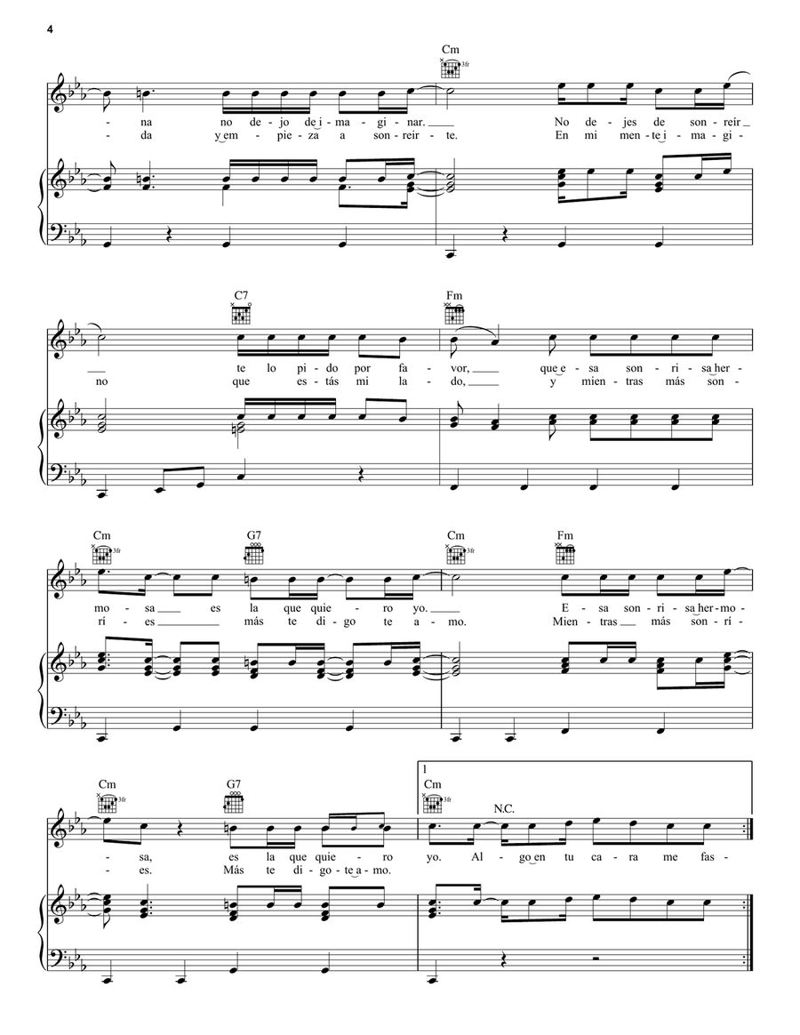 Tu Sonrisa Tu Sonrisa Piano, Vocal, Guitar scores gallery preview page 4