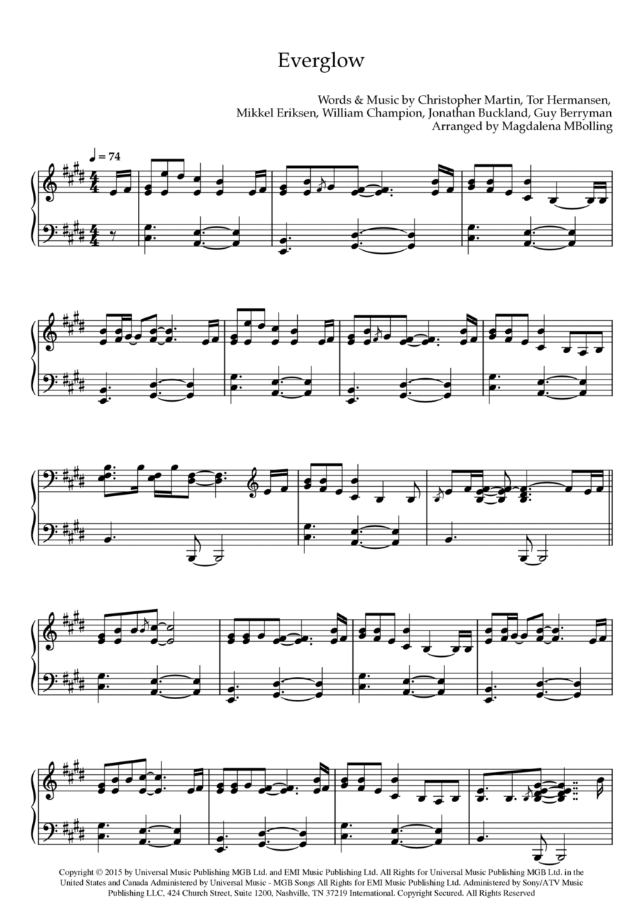 Everglow Piano Solo scores gallery preview page 1