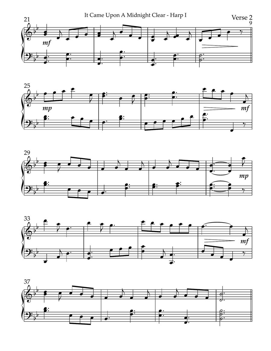 It Came Upon A Midnight Clear, Harp I - Key of Bb Pedal Harp scores gallery preview page 3
