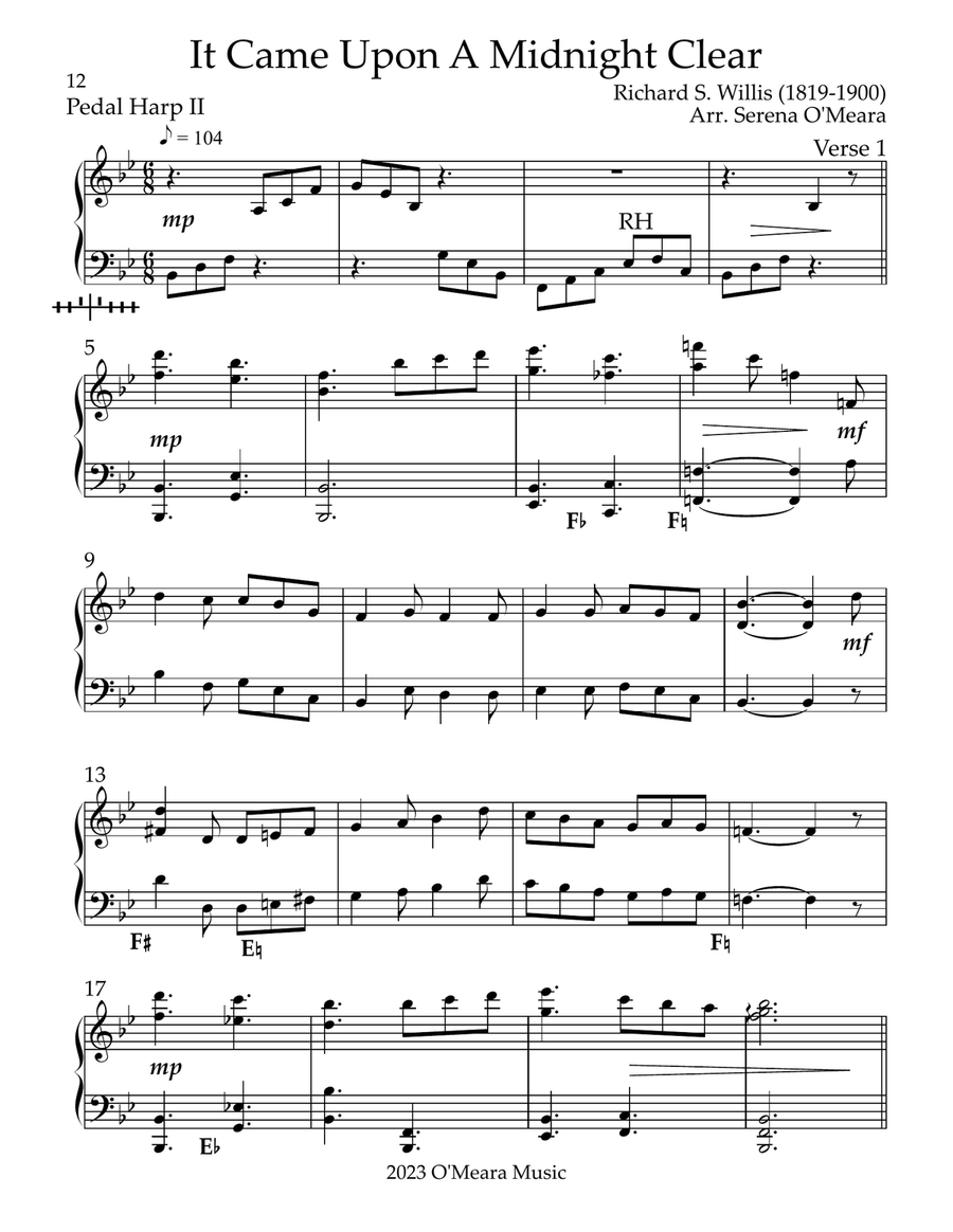 It Came Upon A Midnight Clear, Harp II - Key of Bb Celtic Harp scores gallery preview page 2