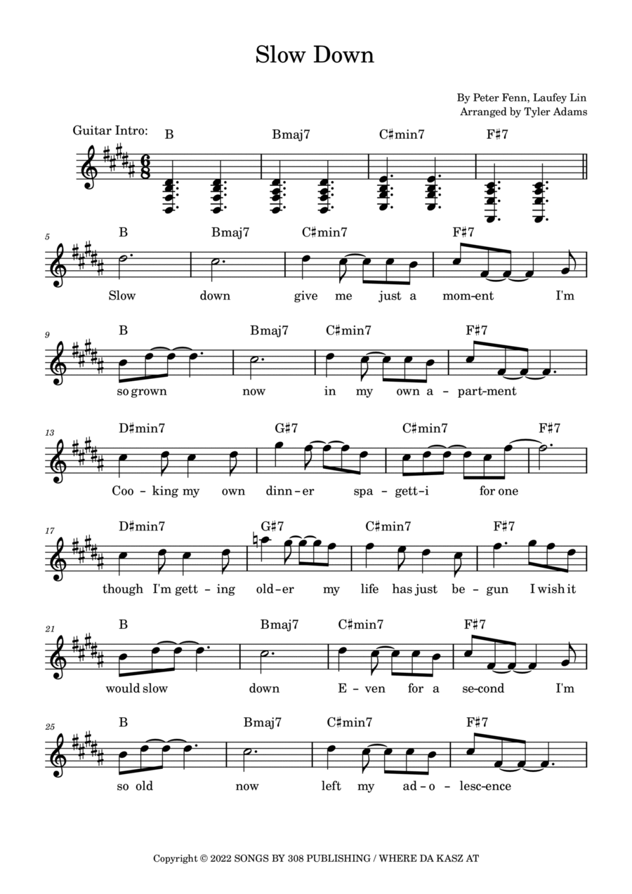 Slow Down Piano scores gallery preview page 1