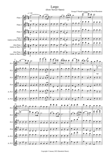 Largo (from 'Xerxes' Opera) for Flute Quartet