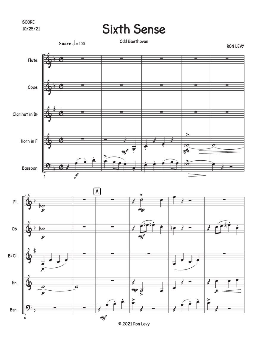 SIXTH SENSE from Odd Beethoven Woodwind Quintet scores gallery preview page 4