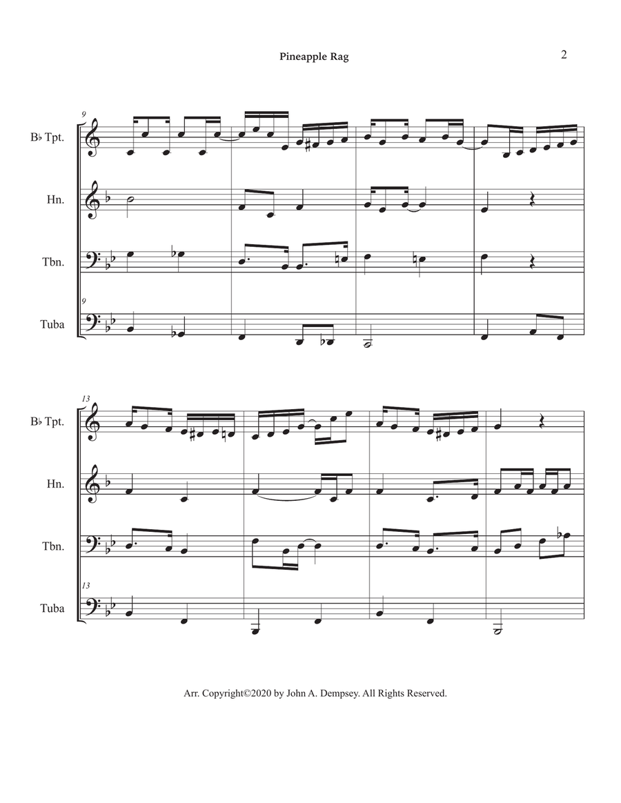 Pineapple Rag (Brass Quartet): Trumpet, Horn in F, Trombone and Tuba Brass Quartet scores gallery preview page 6