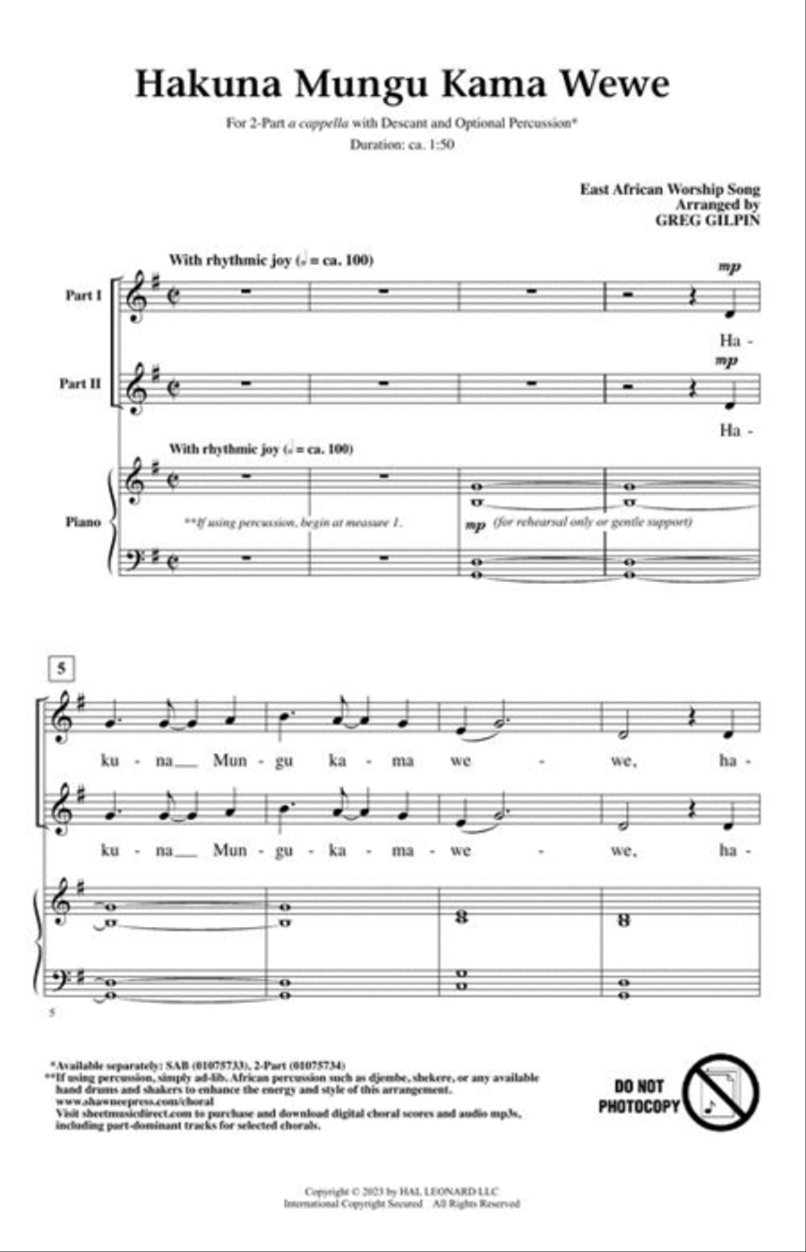 Hakuna Mungu Kama Wewe Hakuna Mungu Kama Wewe A Cappella scores gallery preview page 3