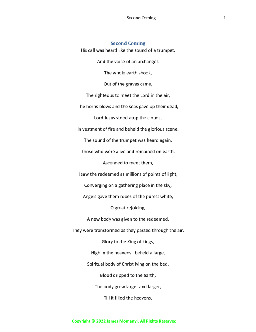 Second Coming Piano scores gallery preview page 1