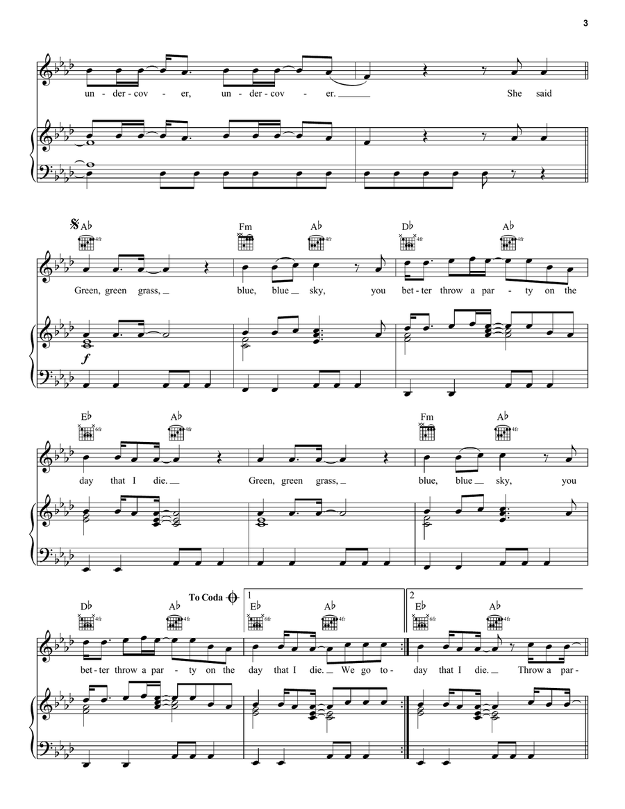 Green Green Grass Green Green Grass Piano, Vocal, Guitar scores gallery preview page 3