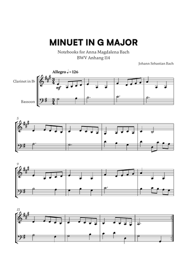 Minuet in G Major (BWV Anh. 114) (for Clarinet and Bassoon)
