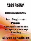 Rage Over a Lost Penny Beginner Piano Sheet Music with Colored Notation mini preview