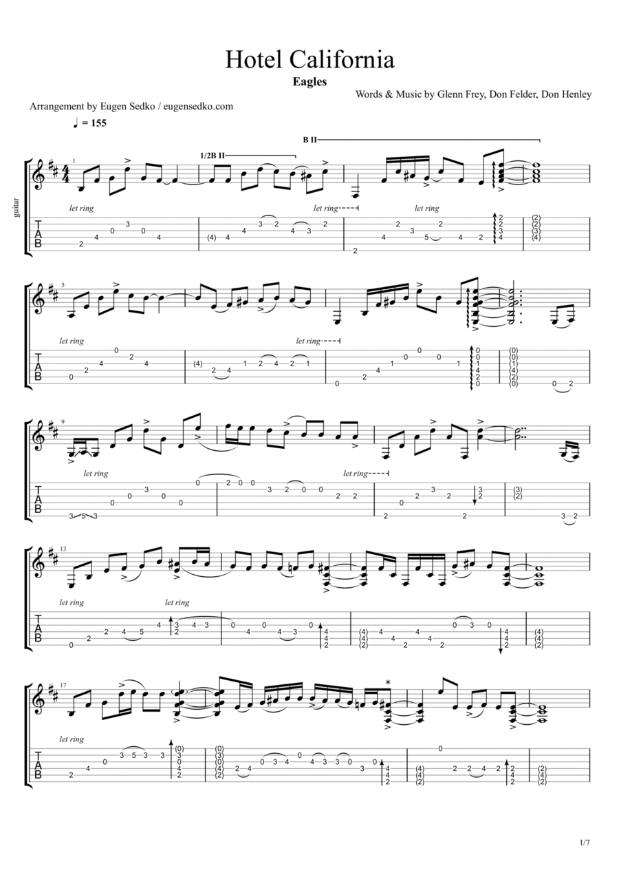 Hotel California Electric Guitar scores gallery preview page 1