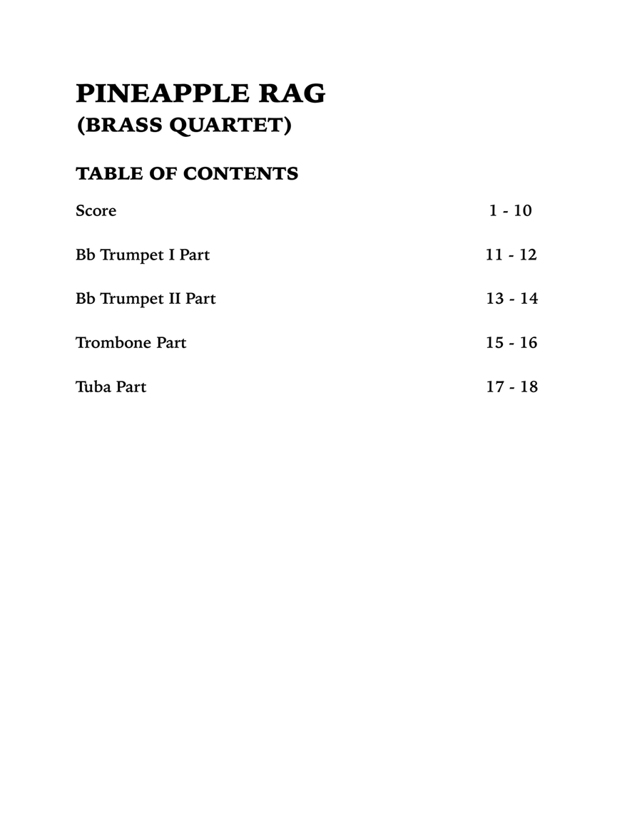 Pineapple Rag (Brass Quartet): Two Trumpets, Trombone and Tuba Brass Quartet scores gallery preview page 4