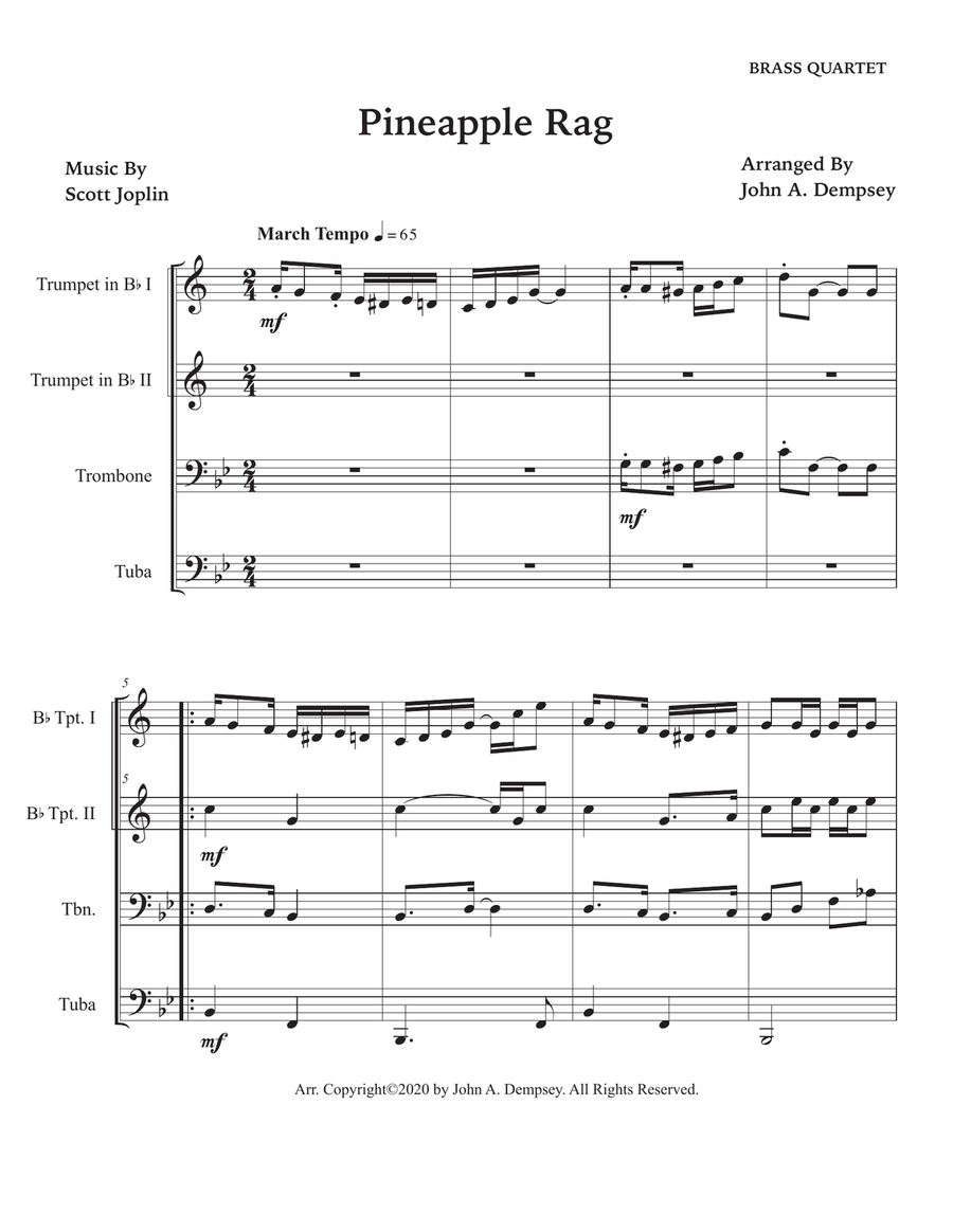 Pineapple Rag (Brass Quartet): Two Trumpets, Trombone and Tuba Brass Quartet scores gallery preview page 5