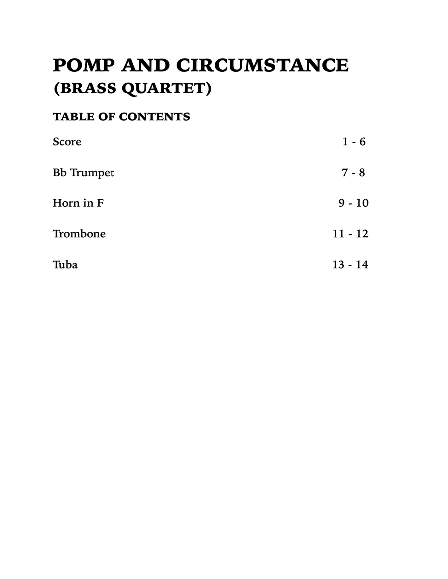 Pomp and Circumstance (Brass Quartet): Trumpet, Horn in F, Trombone and Tuba Brass Quartet scores gallery preview page 4
