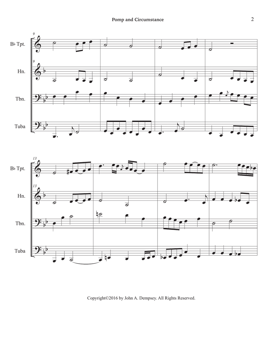Pomp and Circumstance (Brass Quartet): Trumpet, Horn in F, Trombone and Tuba Brass Quartet scores gallery preview page 6