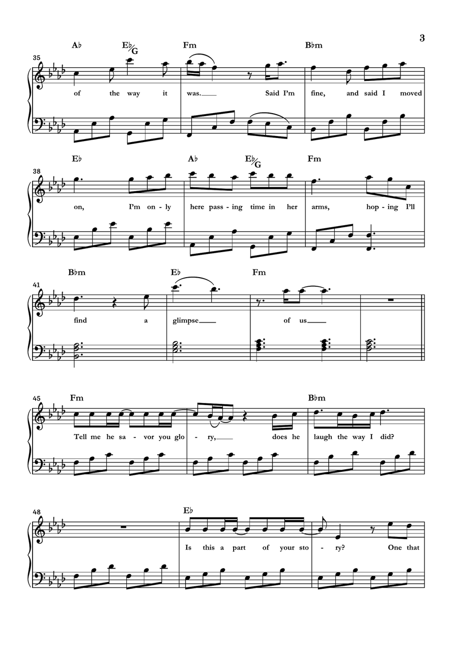 Glimpse Of Us Piano Solo scores gallery preview page 3
