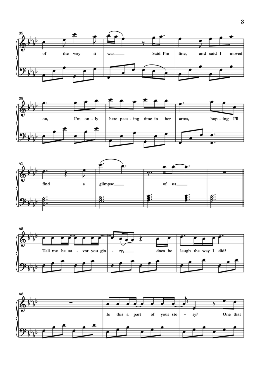 Glimpse Of Us Piano Solo scores gallery preview page 3
