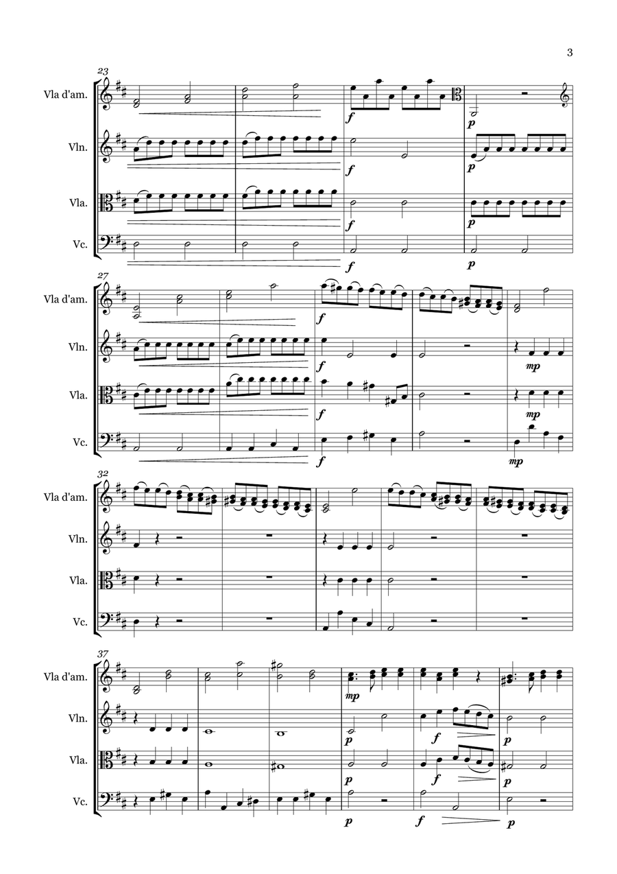 Quartet for Viola d'amore, Violin, Viola and Cello String Quartet scores gallery preview page 3