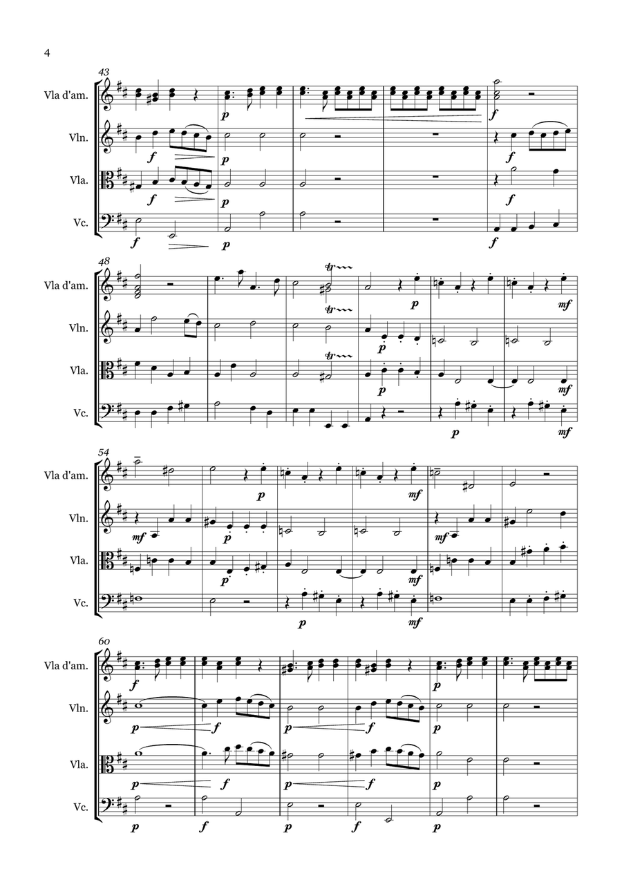 Quartet for Viola d'amore, Violin, Viola and Cello String Quartet scores gallery preview page 4