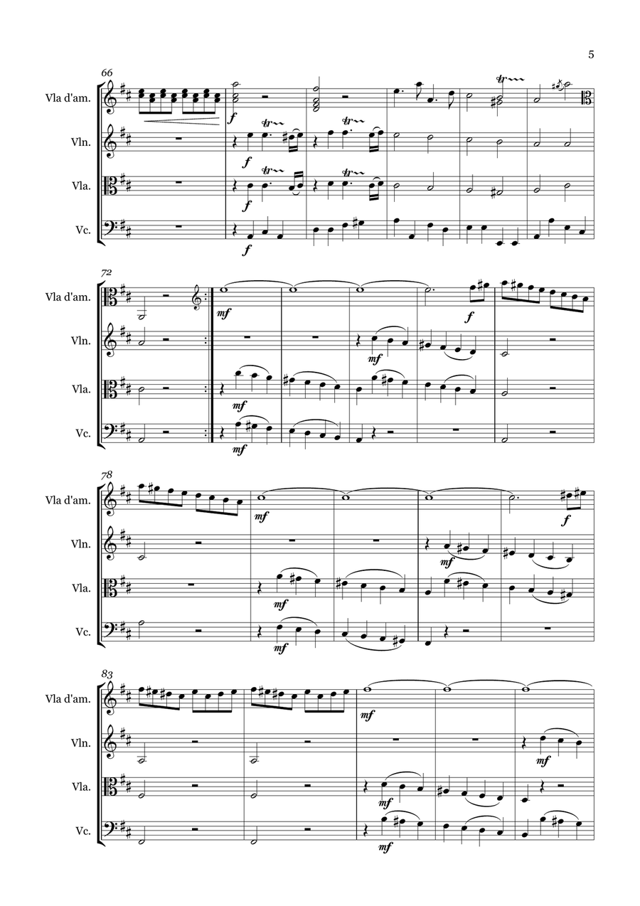 Quartet for Viola d'amore, Violin, Viola and Cello String Quartet scores gallery preview page 5