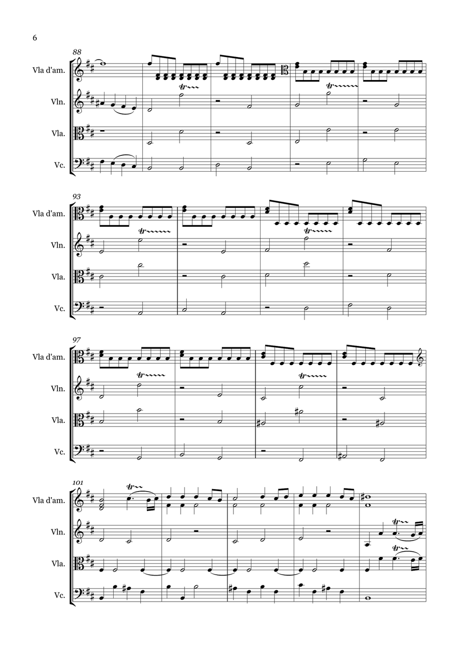 Quartet for Viola d'amore, Violin, Viola and Cello String Quartet scores gallery preview page 6