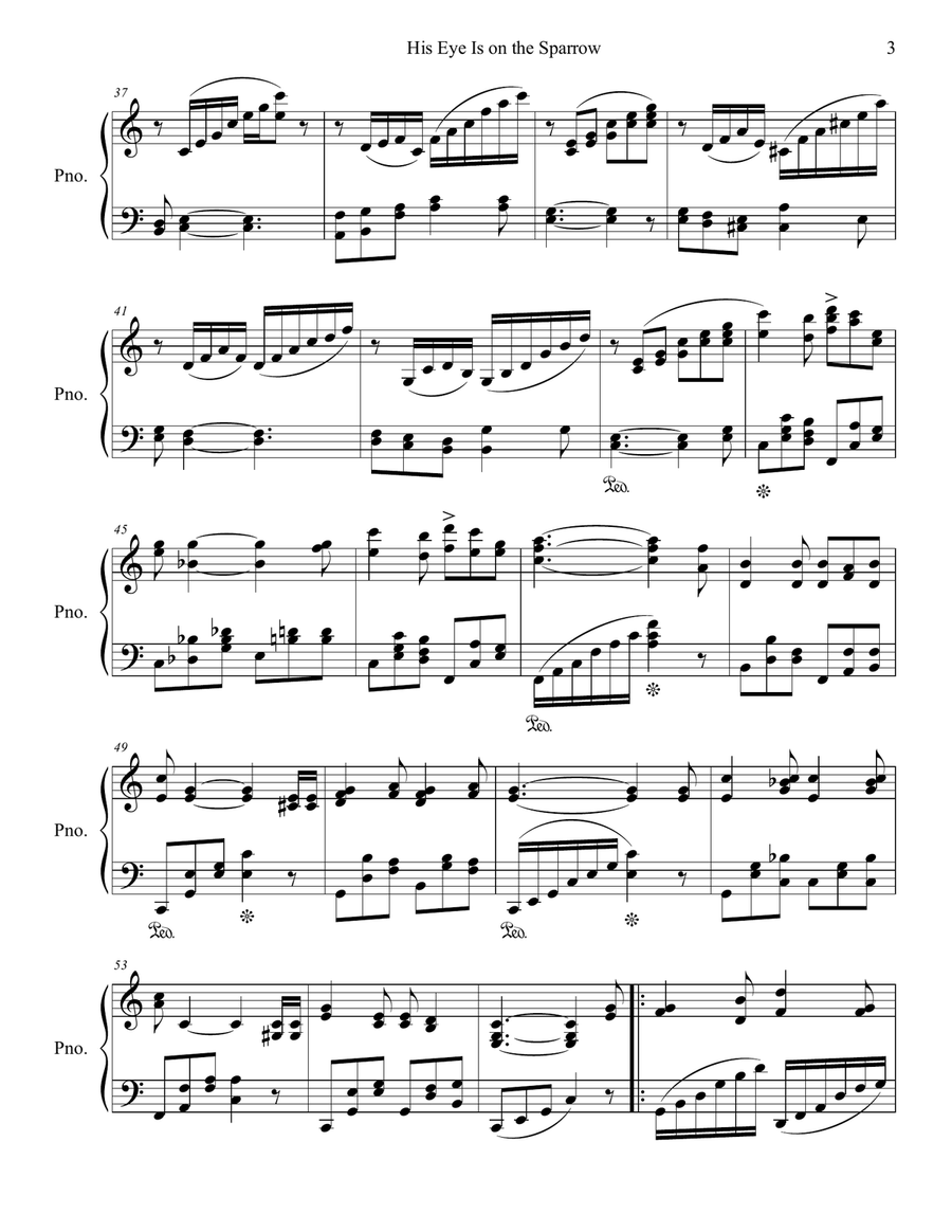 His Eye Is on the Sparrow Piano Solo scores gallery preview page 3