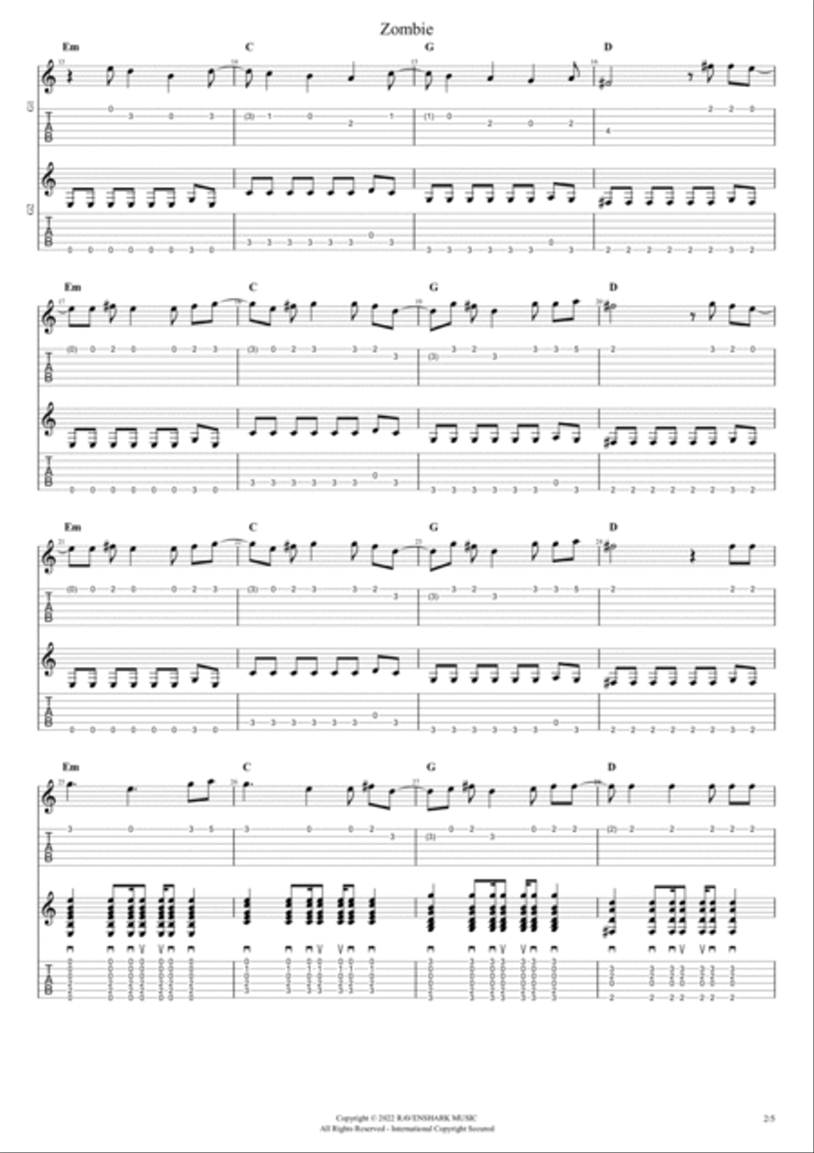 Zombie Guitar Tablature scores gallery preview page 2